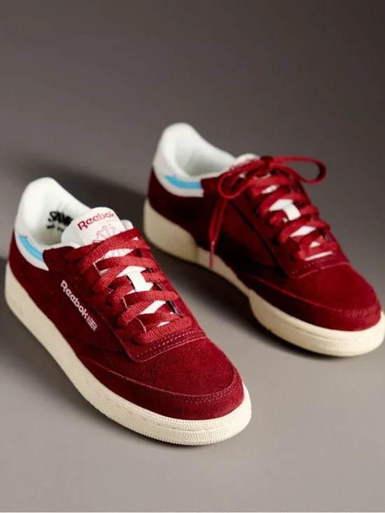Reebok Classics Club C 85 Trainers Sneakers Hairy Suede Low-Top Sneakers Red 9 - Picture 1 of 15